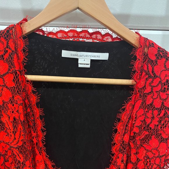 DVF Red Lace Wrap Dress sz 4 - Picture 2 of 3
